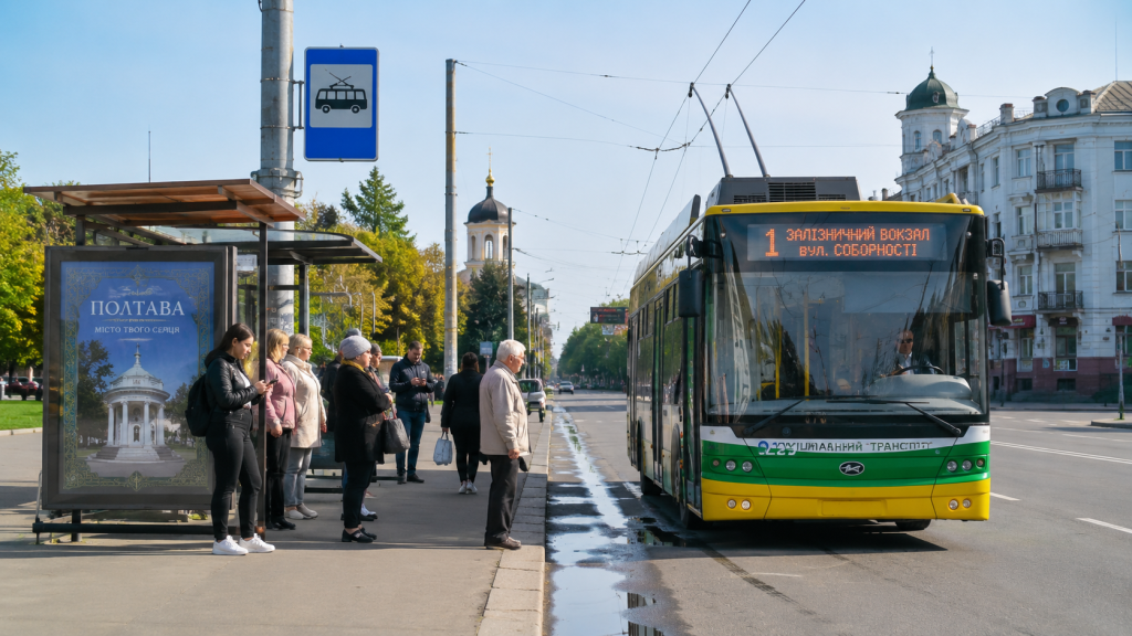 Зупинка тролейбуса у Полтаві