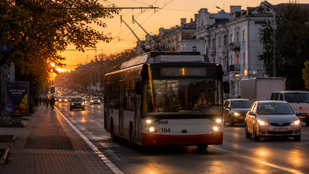 Вечірній тролейбус 3 у Полтаві