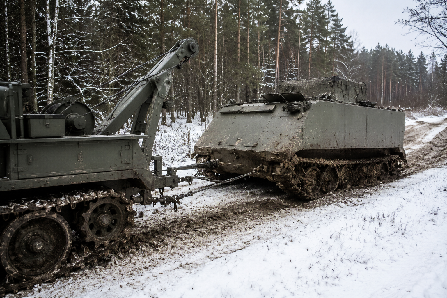 буксировка M113 зимой