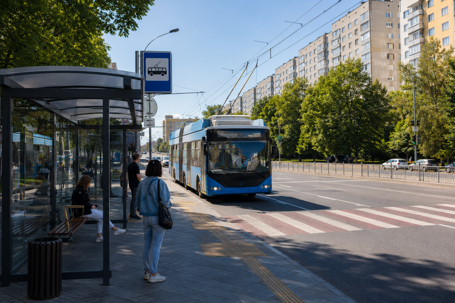 Зупинка тролейбуса у мікрорайоні Боярка