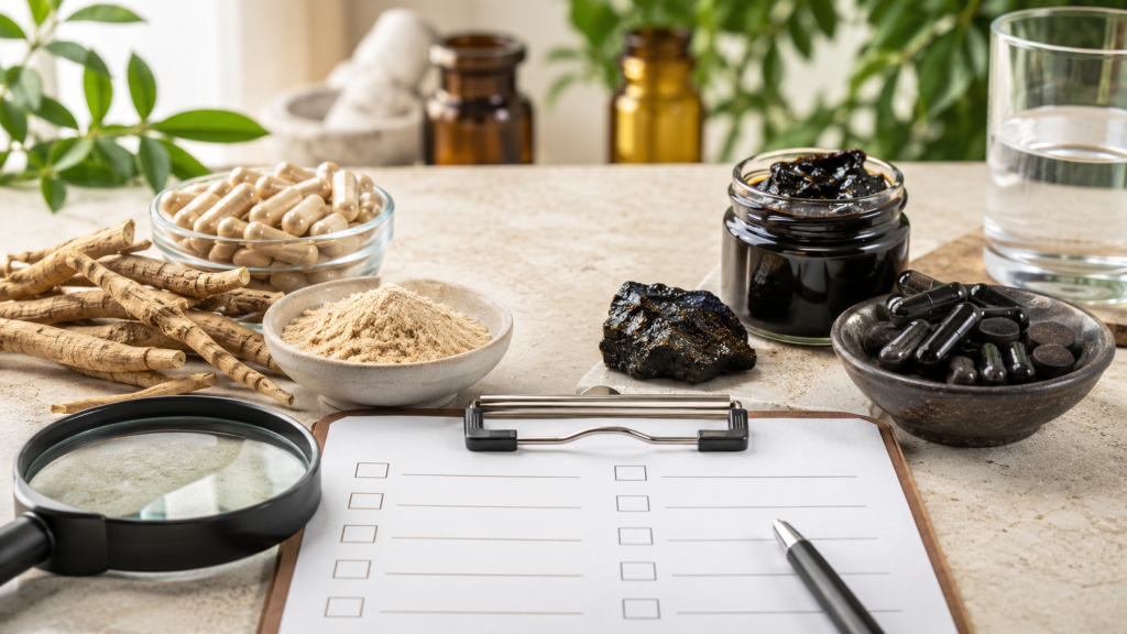 Ashwagandha and Shilajit Comparison Checklist