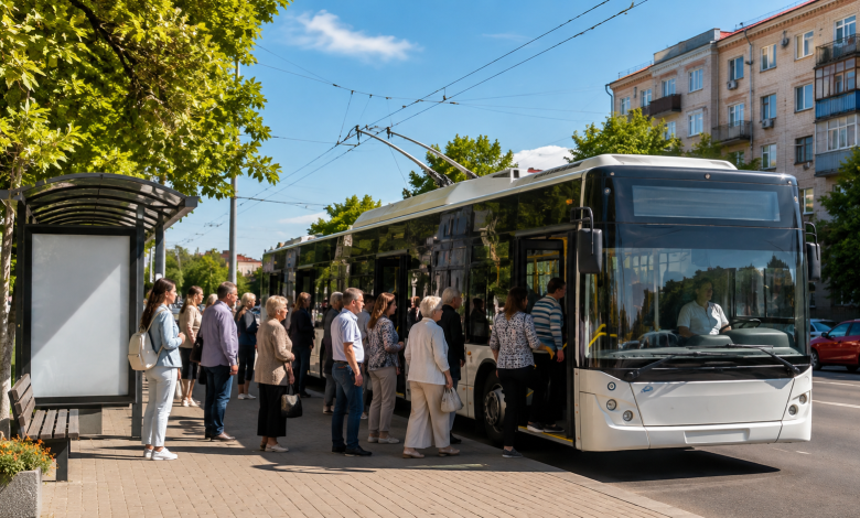 Тролейбус 7 на зупинці громадського транспорту в Луцьку