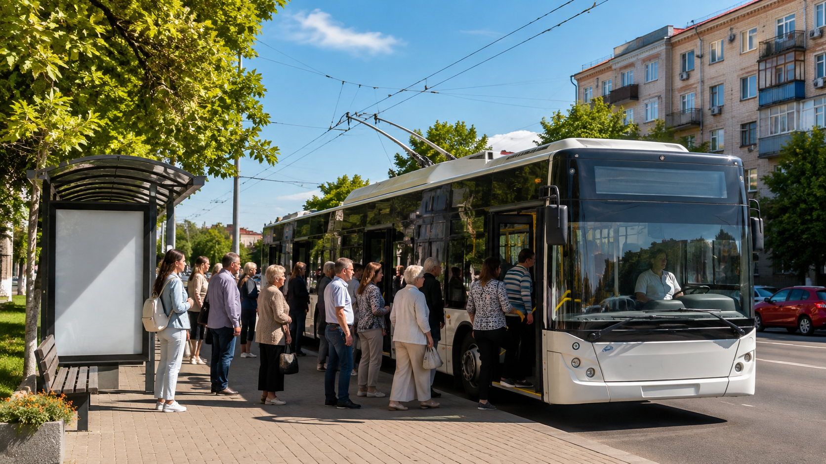 Тролейбус 7 на зупинці громадського транспорту в Луцьку